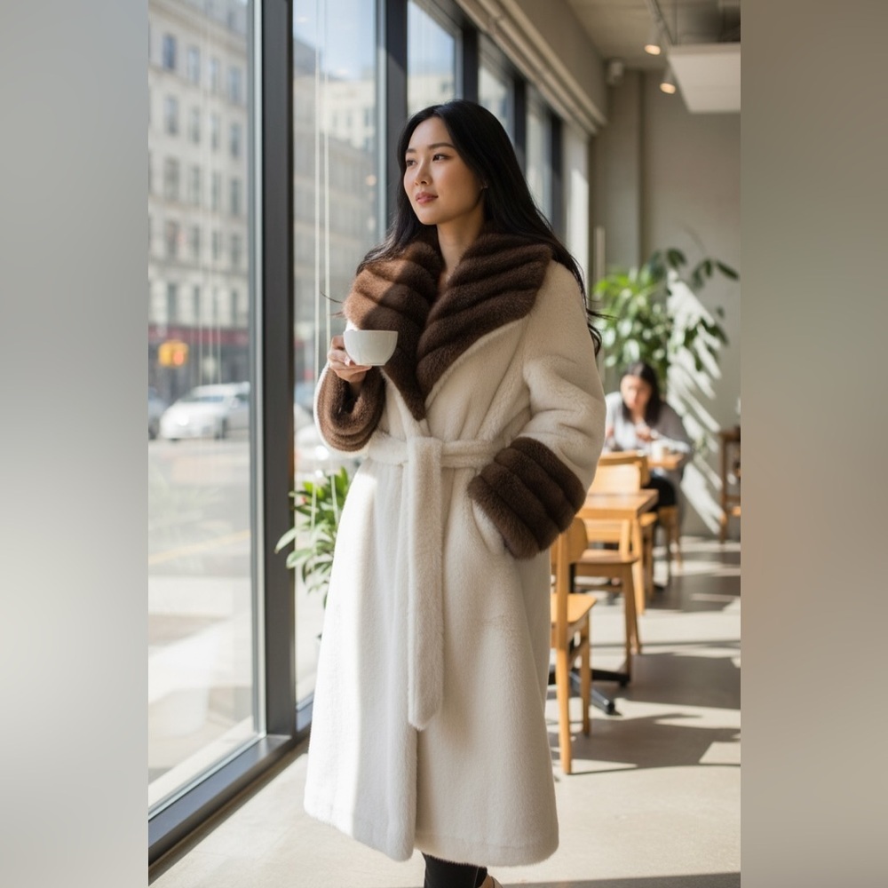 NEW Mink Fur Long Over Coat Warm Super Soft Women’s Coat Size Medium - Picture 2 of 8
